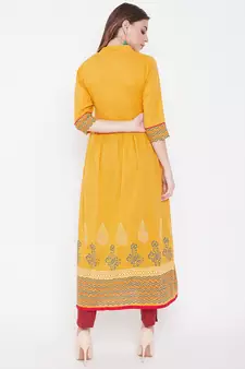 Yellow printed cotton kurtas-and-kurtis