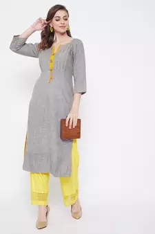 Grey printed cotton kurtas-and-kurtis