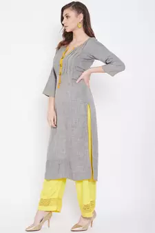 Grey printed cotton kurtas-and-kurtis