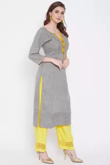 Grey printed cotton kurtas-and-kurtis