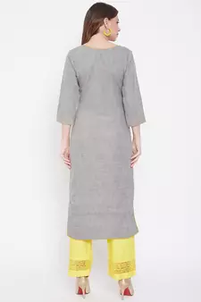 Grey printed cotton kurtas-and-kurtis