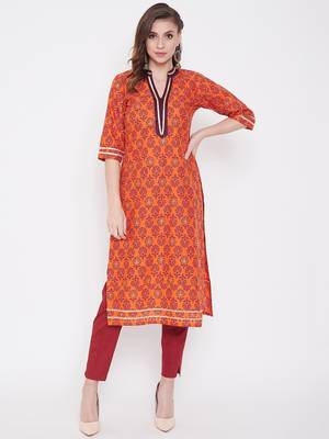 Orange printed cotton kurtas-and-kurtis 1