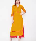 Yellow embroidered rayon kurtas-and-kurtis