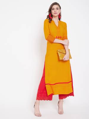 Yellow embroidered rayon kurtas-and-kurtis 2