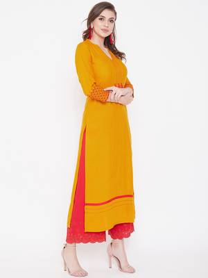 Yellow embroidered rayon kurtas-and-kurtis 4
