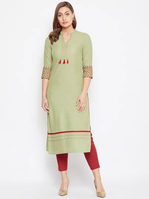 Green embroidered rayon kurtas-and-kurtis 1
