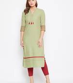 Green embroidered rayon kurtas-and-kurtis