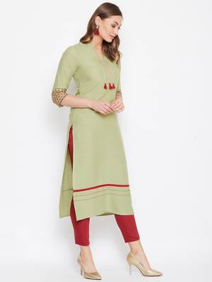 Green embroidered rayon kurtas-and-kurtis 4
