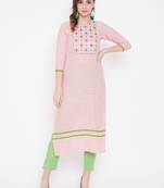 Pink embroidered cotton kurtas-and-kurtis