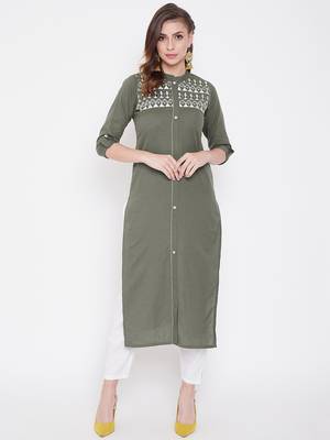 Grey embroidered cotton kurtas-and-kurtis 1