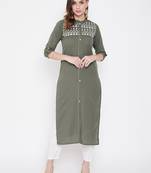 Grey embroidered cotton kurtas-and-kurtis