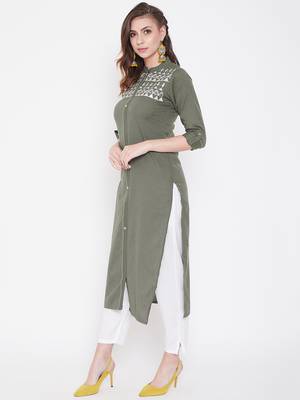 Grey embroidered cotton kurtas-and-kurtis 3