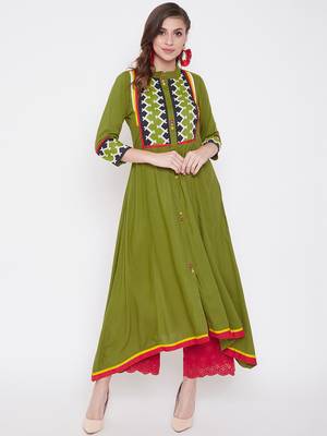 Green  printed rayon kurtas-and-kurtis 1