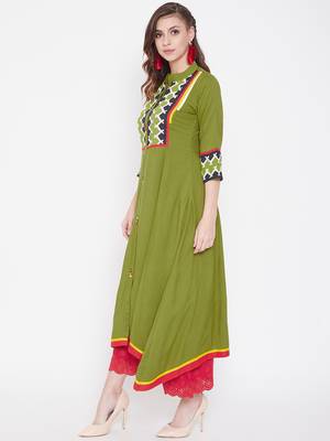 Green  printed rayon kurtas-and-kurtis 3