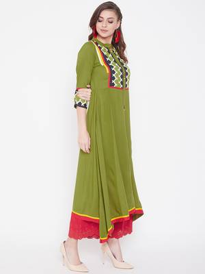 Green  printed rayon kurtas-and-kurtis 4