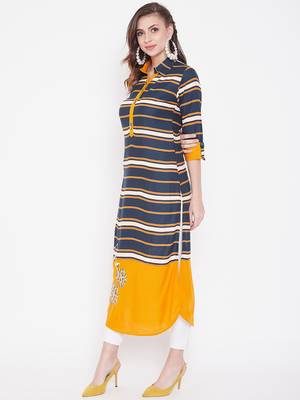 Blue printed rayon kurtas-and-kurtis 3
