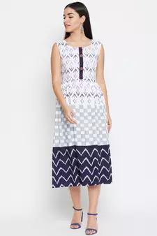 White printed rayon kurtas-and-kurtis