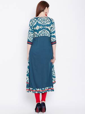 Teal blue printed rayon kurtas-and-kurtis 4
