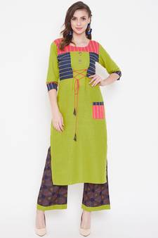 Green printed cotton kurtas-and-kurtis