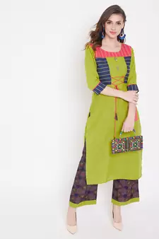 Green printed cotton kurtas-and-kurtis