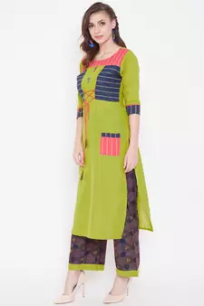 Green printed cotton kurtas-and-kurtis