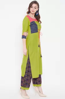 Green printed cotton kurtas-and-kurtis
