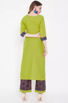 Green printed cotton kurtas-and-kurtis