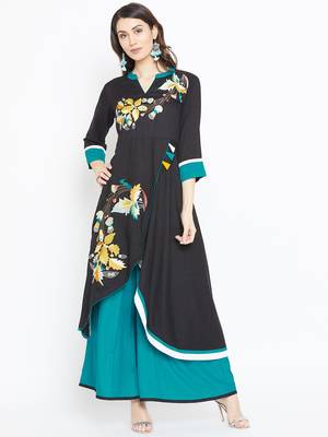Black embroidered rayon kurtas-and-kurtis 1