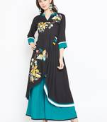 Black embroidered rayon kurtas-and-kurtis