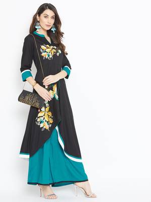 Black embroidered rayon kurtas-and-kurtis 2