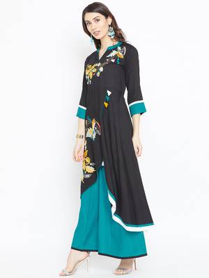 Black embroidered rayon kurtas-and-kurtis 3