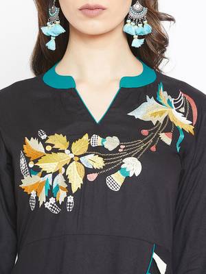 Black embroidered rayon kurtas-and-kurtis 5