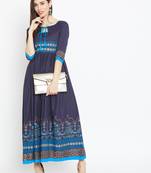Navy blue printed cotton kurtas-and-kurtis