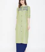 Light green embroidered cotton kurtas-and-kurtis