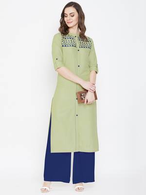 Light green embroidered cotton kurtas-and-kurtis 2