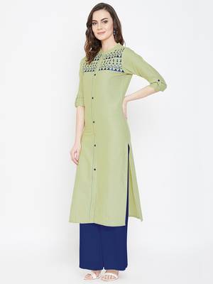 Light green embroidered cotton kurtas-and-kurtis 3