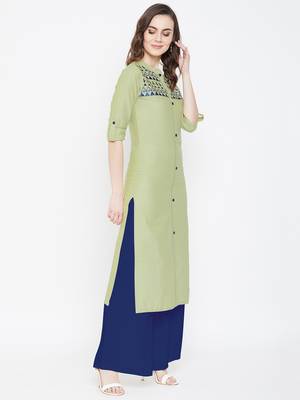 Light green embroidered cotton kurtas-and-kurtis 4