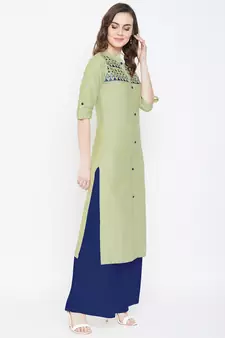 Light green embroidered cotton kurtas-and-kurtis