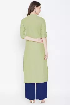 Light green embroidered cotton kurtas-and-kurtis