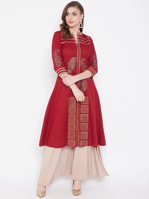 Maroon printed cotton kurtas-and-kurtis 1