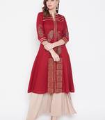 Maroon printed cotton kurtas-and-kurtis
