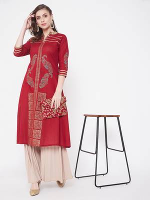 Maroon printed cotton kurtas-and-kurtis 2
