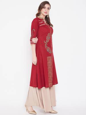 Maroon printed cotton kurtas-and-kurtis 4