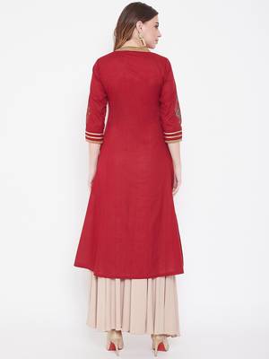 Maroon printed cotton kurtas-and-kurtis 5