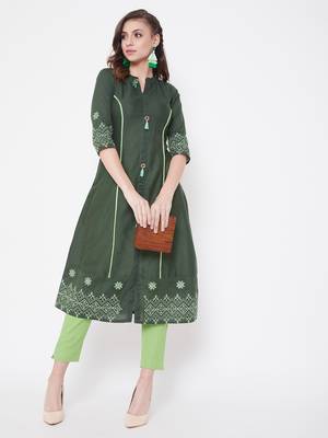 Dark green embroidered cotton kurtas-and-kurtis 1