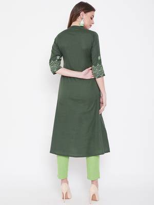 Dark green embroidered cotton kurtas-and-kurtis 3