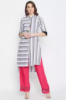 White printed cotton kurtas-and-kurtis