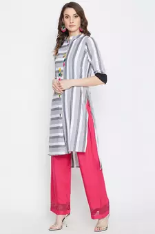 White printed cotton kurtas-and-kurtis