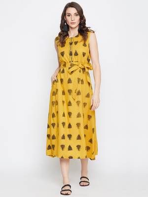 Yellow printed rayon kurtas-and-kurtis 1