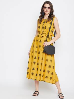 Yellow printed rayon kurtas-and-kurtis 2